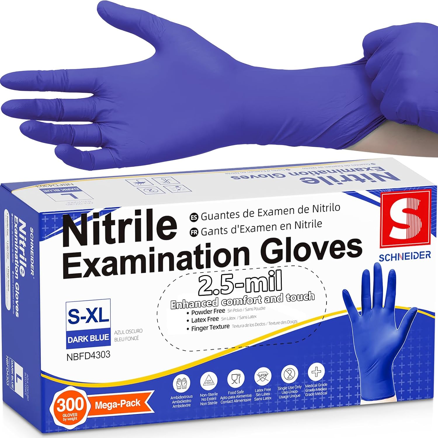 Thumbnail 6 de Schneider Nitrile Exam Gloves (Dark Blue) – Latex-Free, Powder-Free, Disposable Food-Safe Gloves