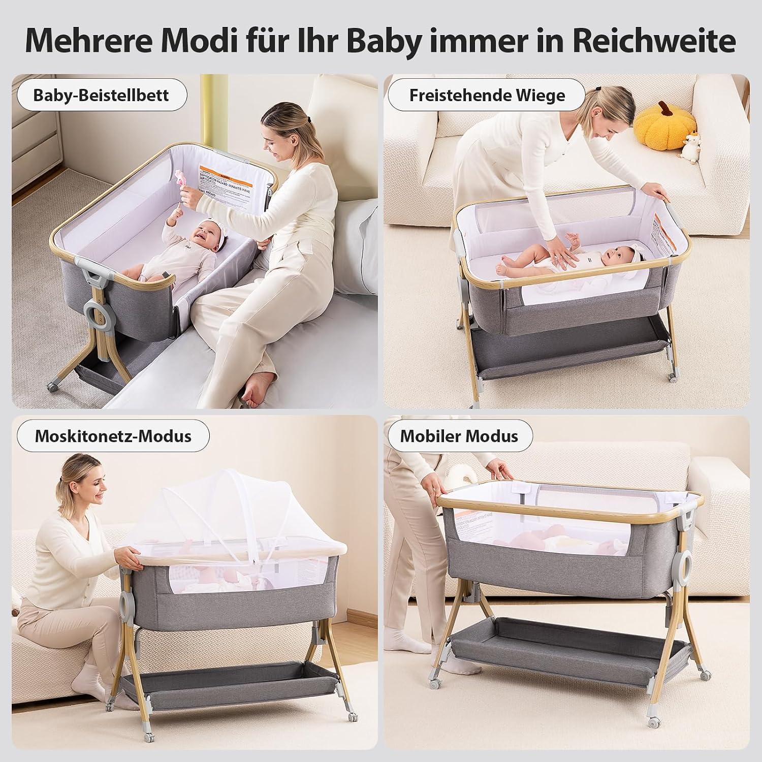 Thumbnail 4 de Larex Beistellbett Baby 3in1: Flexibles, sicheres System mit Moskitonetz und praktischer Ausstattung