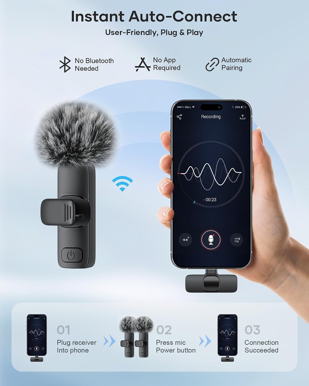 Detalle de KUKIHO Mic01 Wireless Lavalier Microphone, 2-Pack with Noise Reduction