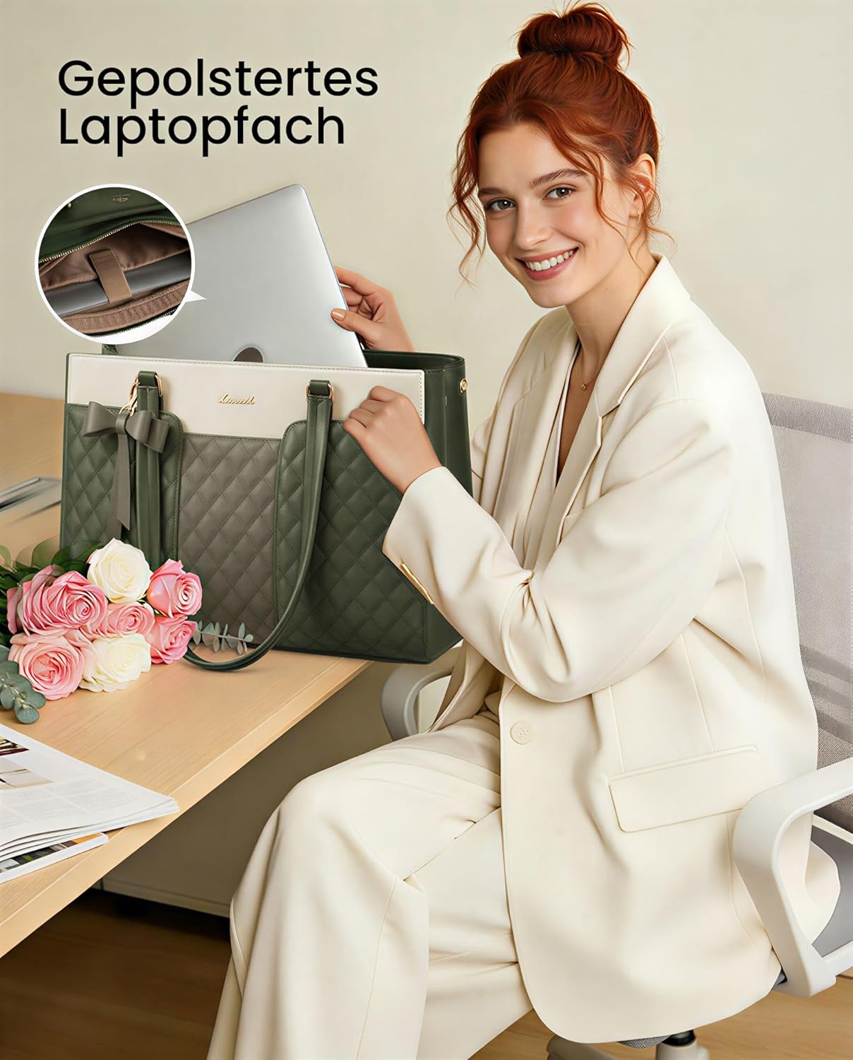 Thumbnail 2 de LOVEVOOK Damen Handtasche groß mit Laptopfach bis 15,6 Zoll – Steppmuster Shopper/Aktentasche