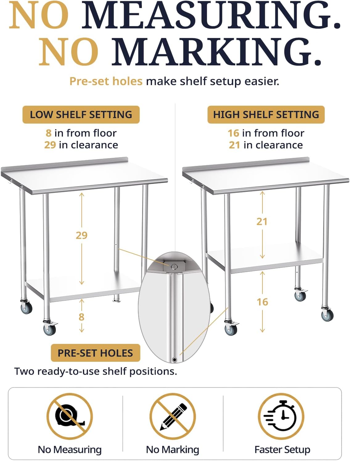 Detalle de Atelicf ATE302 Stainless Steel Prep Table, 24 x 48 Inches, with Backsplash