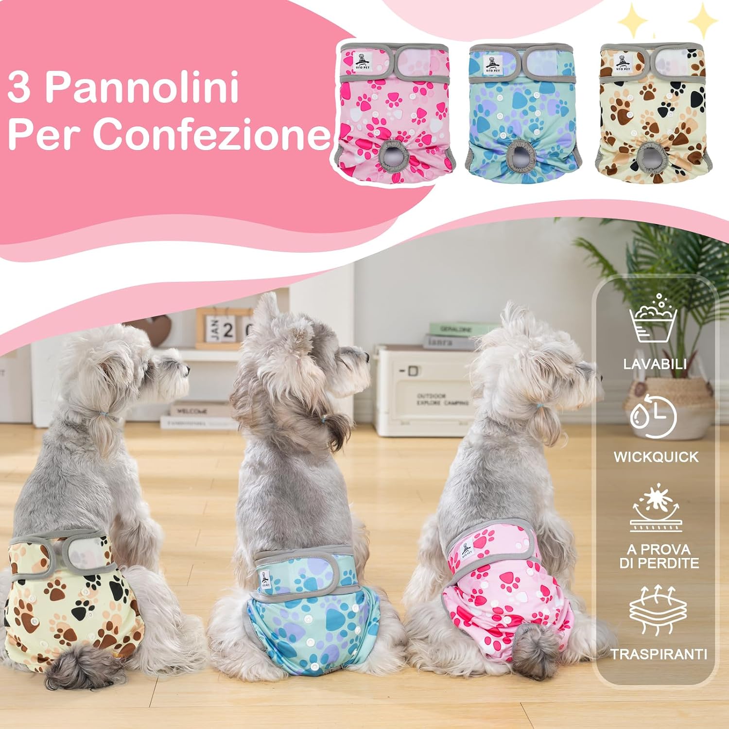 Detalle de UFO PET Mutandine Cane Femmina Calore Lavabili XL (3 Pezzi) – Pannolini per Cani in Calore