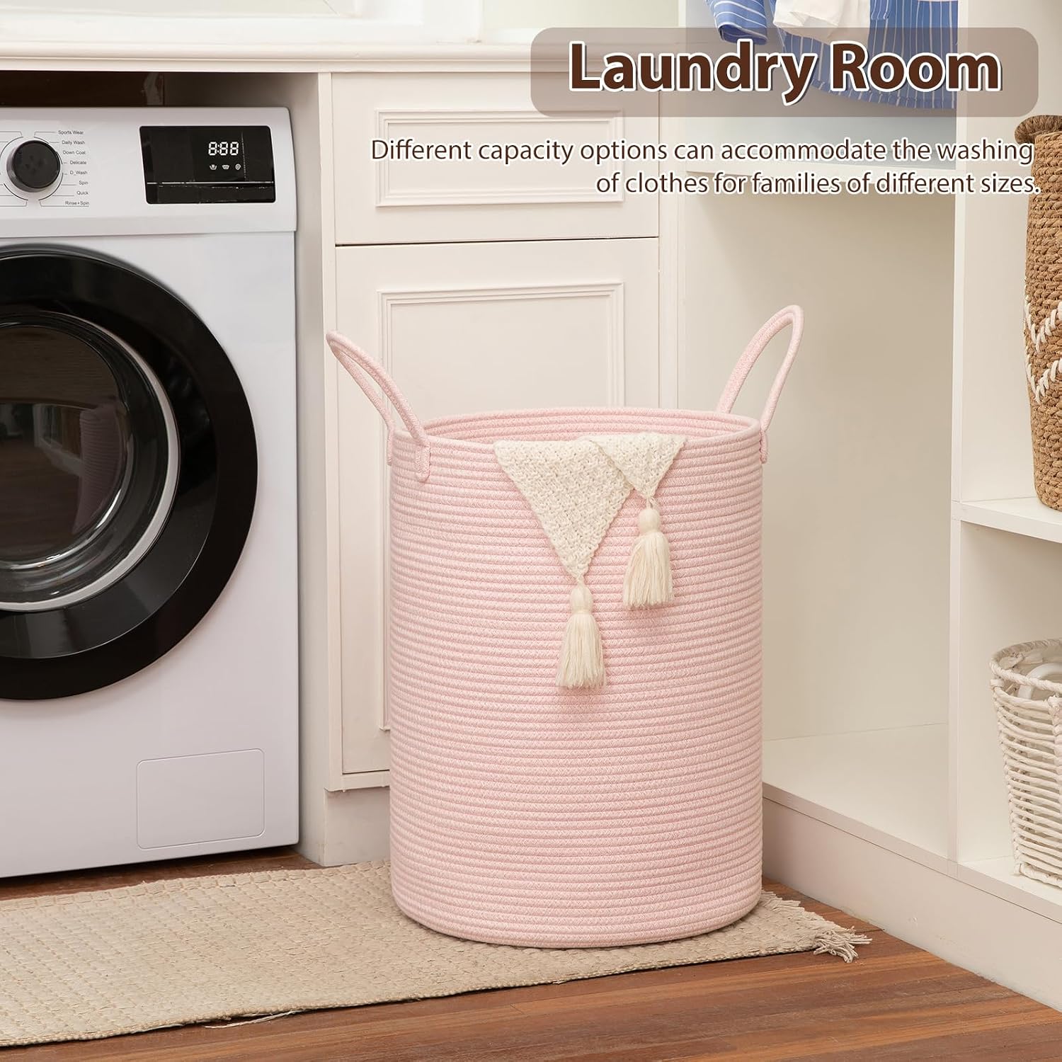 Thumbnail 3 de OIAHOMY HSOBK0003601 80L Cotton Rope Laundry Hamper, Pink