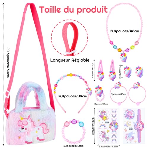 Detalle de Halinuia 13 PCS Sac licorne et bijoux pour enfants — Ensemble princesse pour filles 4–8 ans