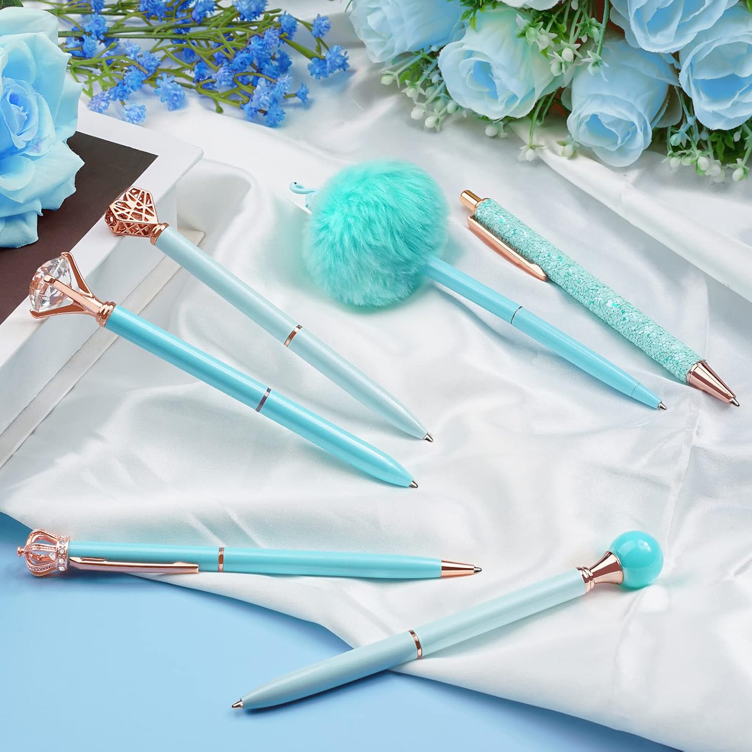 Detalle de WEMATE 8Pcs Ballpoint Pens Set – Blue Ink, Metallic Design, Ideal Gift for Bridesmaids and Office Use