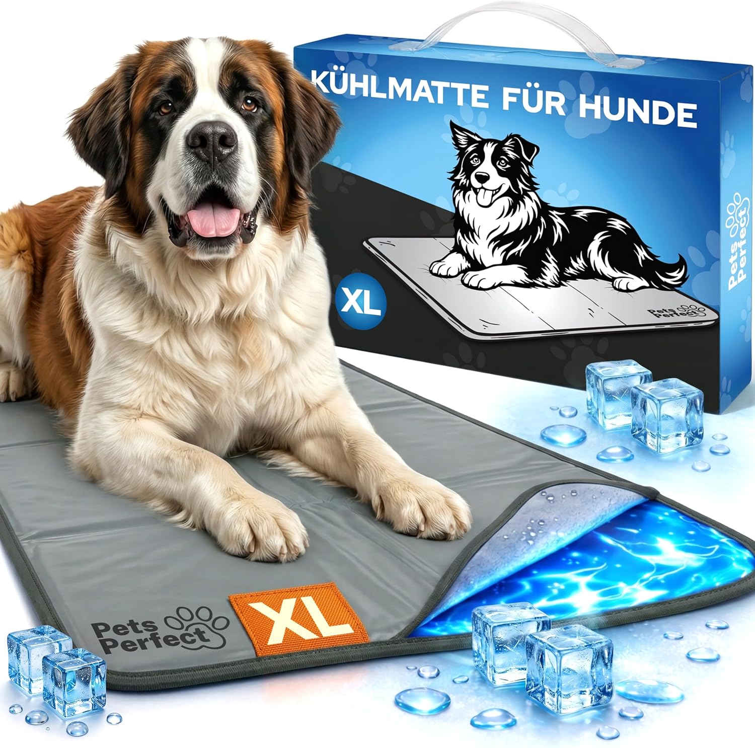 Detalle de Pets Perfect Kühlmatte für Hunde – Selbstkühlend mit Gel-Füllung, faltbar und geeignet für Katzen