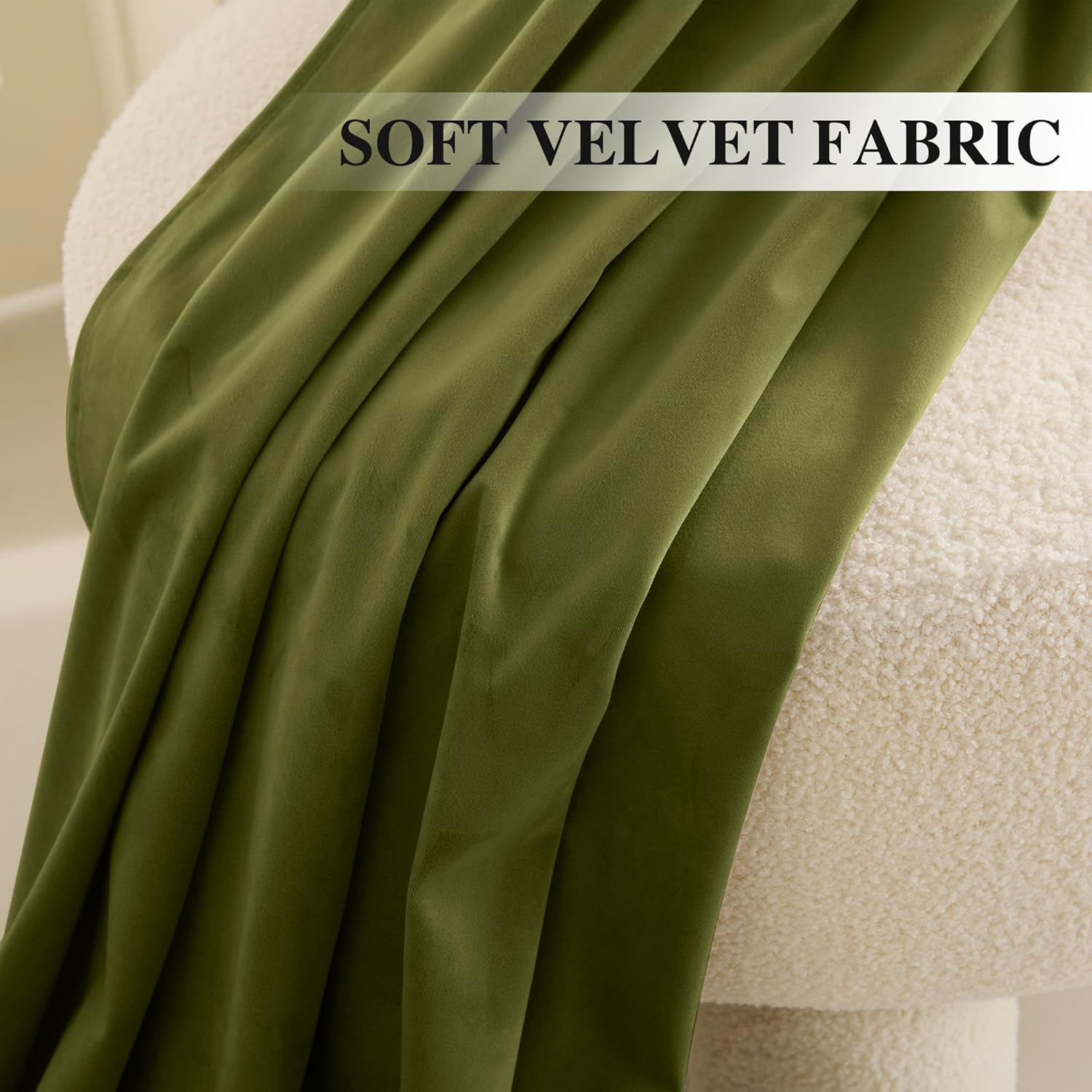 Thumbnail 2 de RYB HOME Moss Green Velvet Curtains, 2 Panels, 90 Inches Long – Luxurious Window Treatment