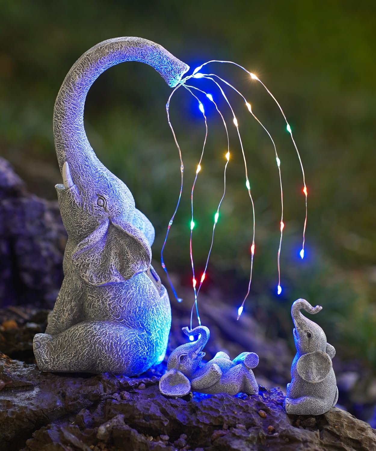 Thumbnail 4 de Yeomoo Elefanten Deko Gartenfiguren mit Solar Lichterkette – Mutter mit 2 Babys