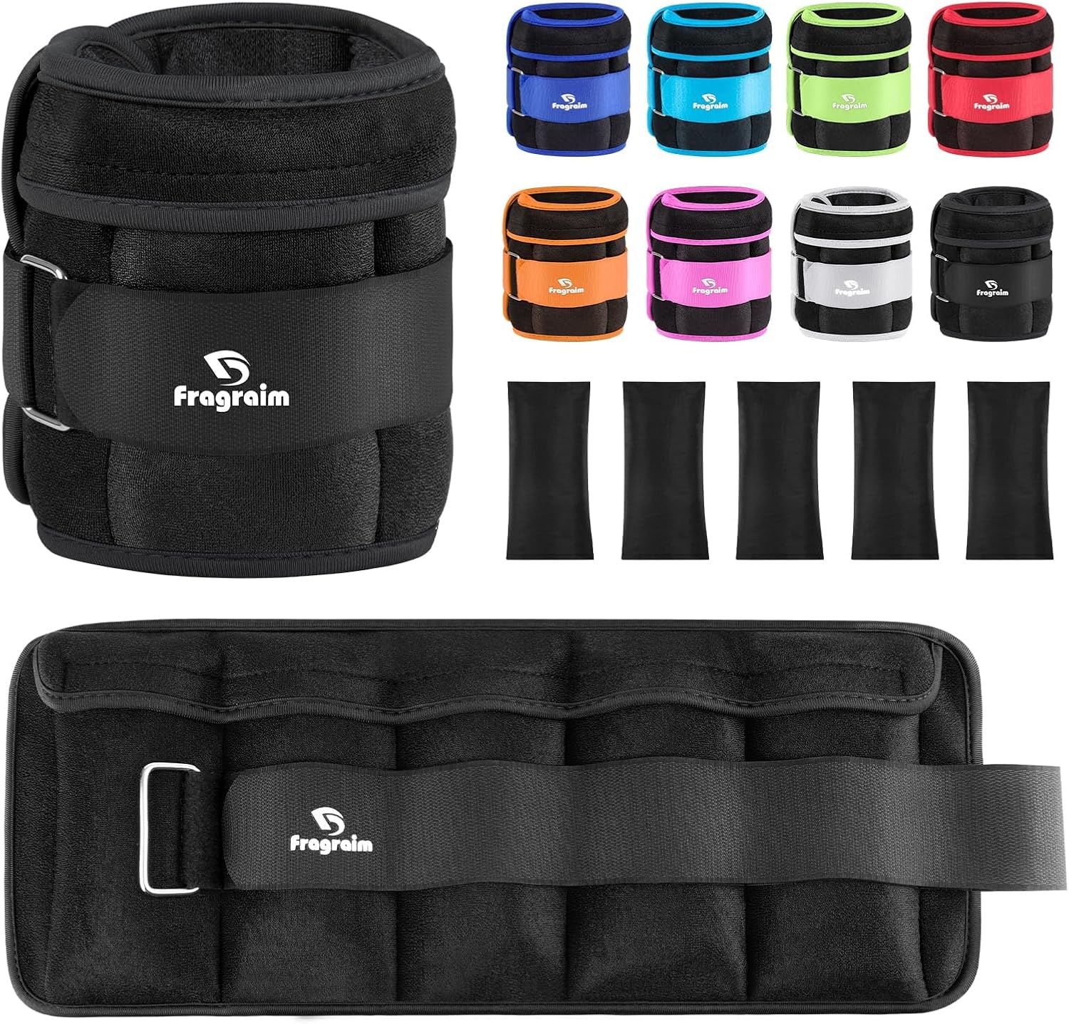 Detalle de Fragraim Adjustable Ankle Weights 1-12 lbs Pair with Removable Weights – Ideal for Jogging, Gymnastics, Aerobics, and Physical Therapy