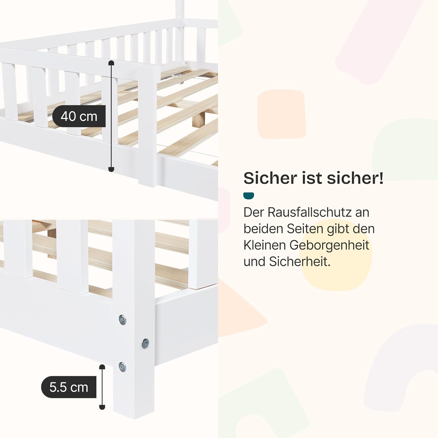 Thumbnail 5 de [en.casa] Kinderbett Sisimiut 120 x 200 cm – Hausbett Montessori mit Rausfallschutz aus Kiefernholz in Weiß