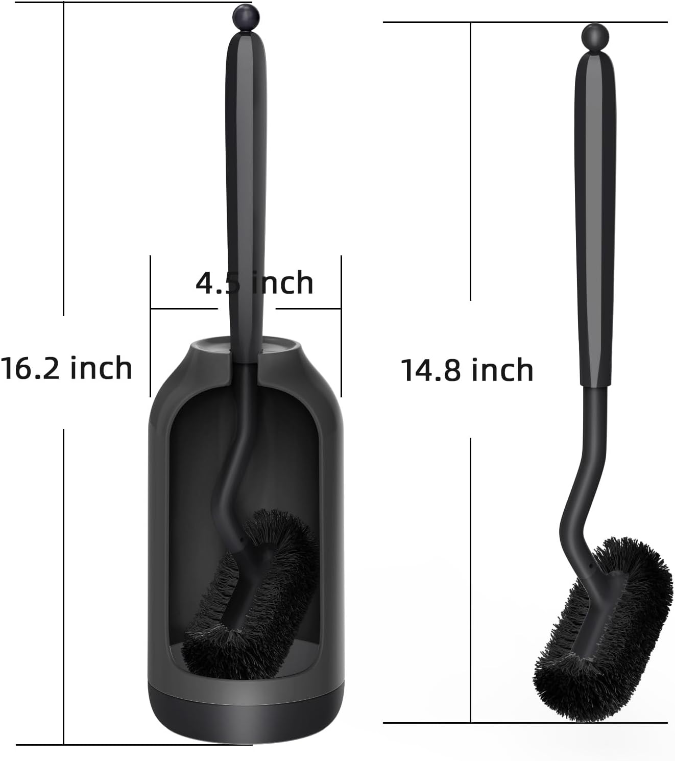 Thumbnail 6 de HAMITOR Toilet Bowl Brush Holder Set, S-Shaped Head, Long Handle, Black