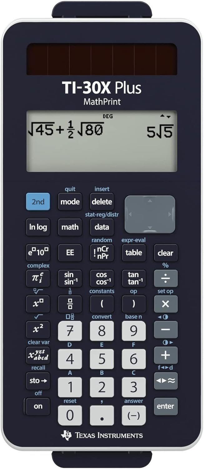Detalle 2 de Texas Instruments TI-30X Plus MathPrint wissenschaftlicher Schulrechner (4-zeilig, Solar- & Batteriebetrieb) dunkelblau