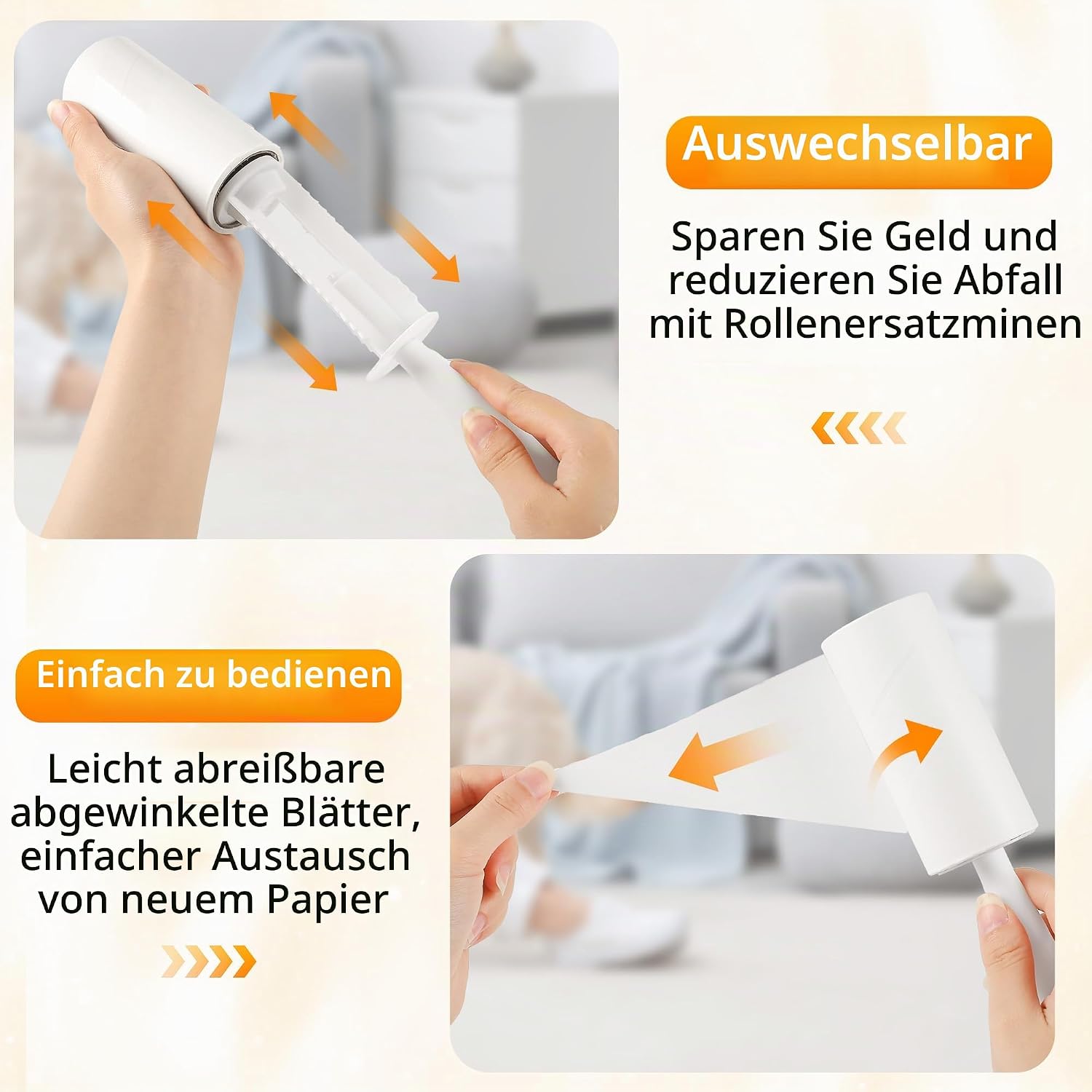 Detalle de Fusselrolle: Lint Roller Set mit 2 Abrollern und 2 Staubschutzhüllen – 60 Blatt pro Rolle, extra klebrige Haare entfernen von Kleidung, Sofa, Katzen- und Hundehaaren