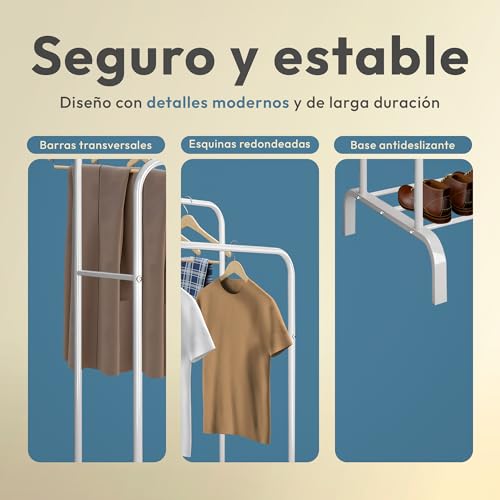 Detalle de JUPPLIES Burro Ropa Resistente – Perchero Burro Doble con Soporte (Blanco, Sin Ruedas)