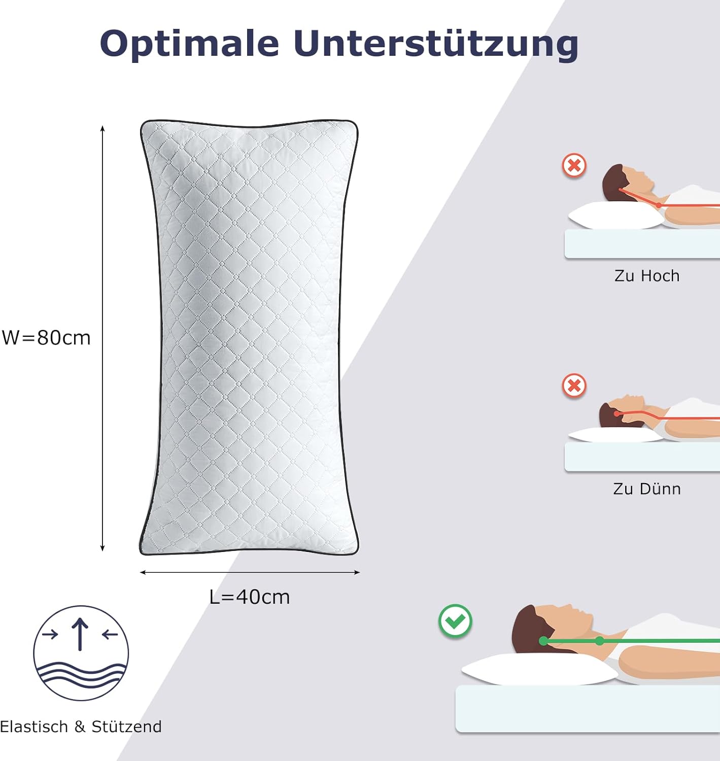Thumbnail 5 de Slybear Kopfkissen 40x80 cm 2er-Set – orthopädisches Seitenschläferkissen, waschbar und für Allergiker