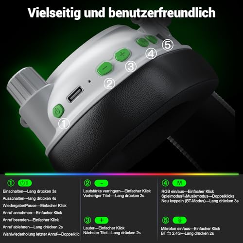 Thumbnail 8 de Krysenix Gaming Headset Wireless mit Mikrofon – 2,4‑GHz/Bluetooth 5.4, 60h Akku, PS5/PS4/PC/Switch