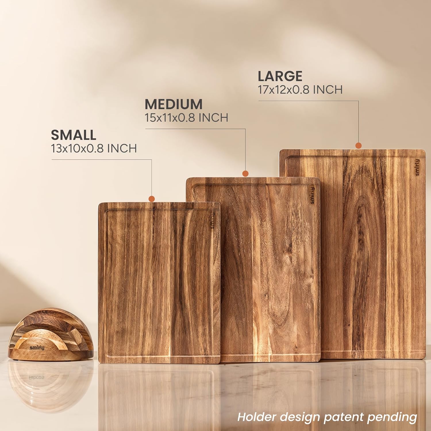 Detalle de SMIRLY Acacia Wood Cutting Board Set (3-Pack) with Holder