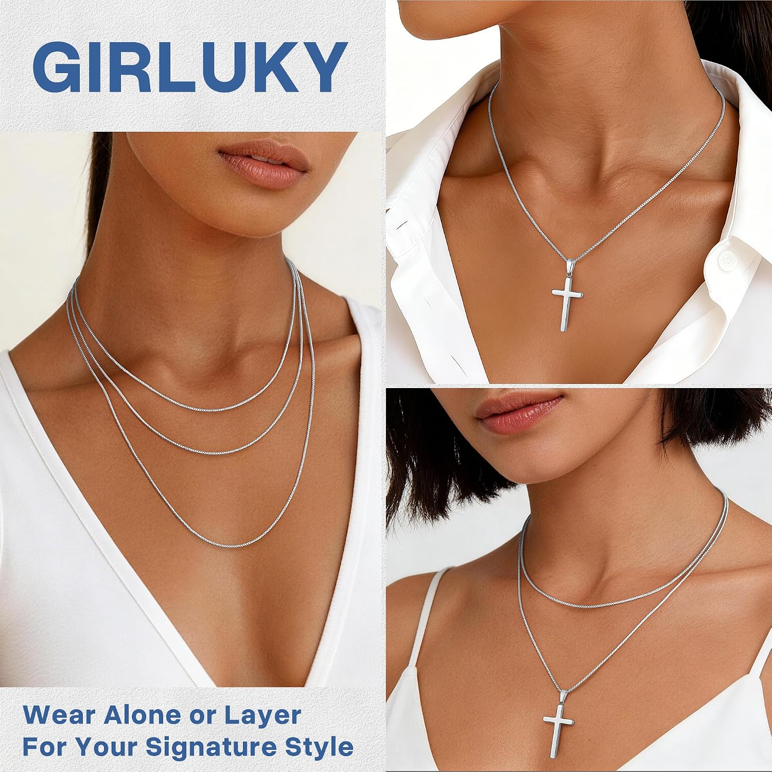 Detalle de Girluky Box Chain Necklace, 925 Sterling Silver