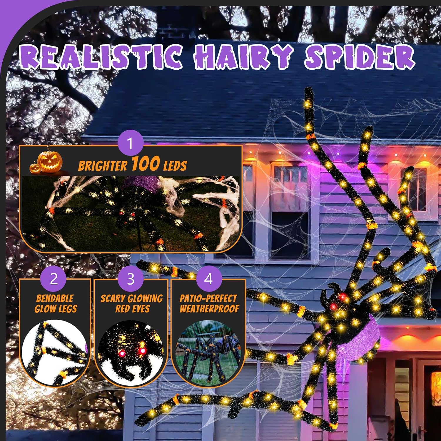 Detalle de Giant Spider Halloween Decoration with 100 LEDs