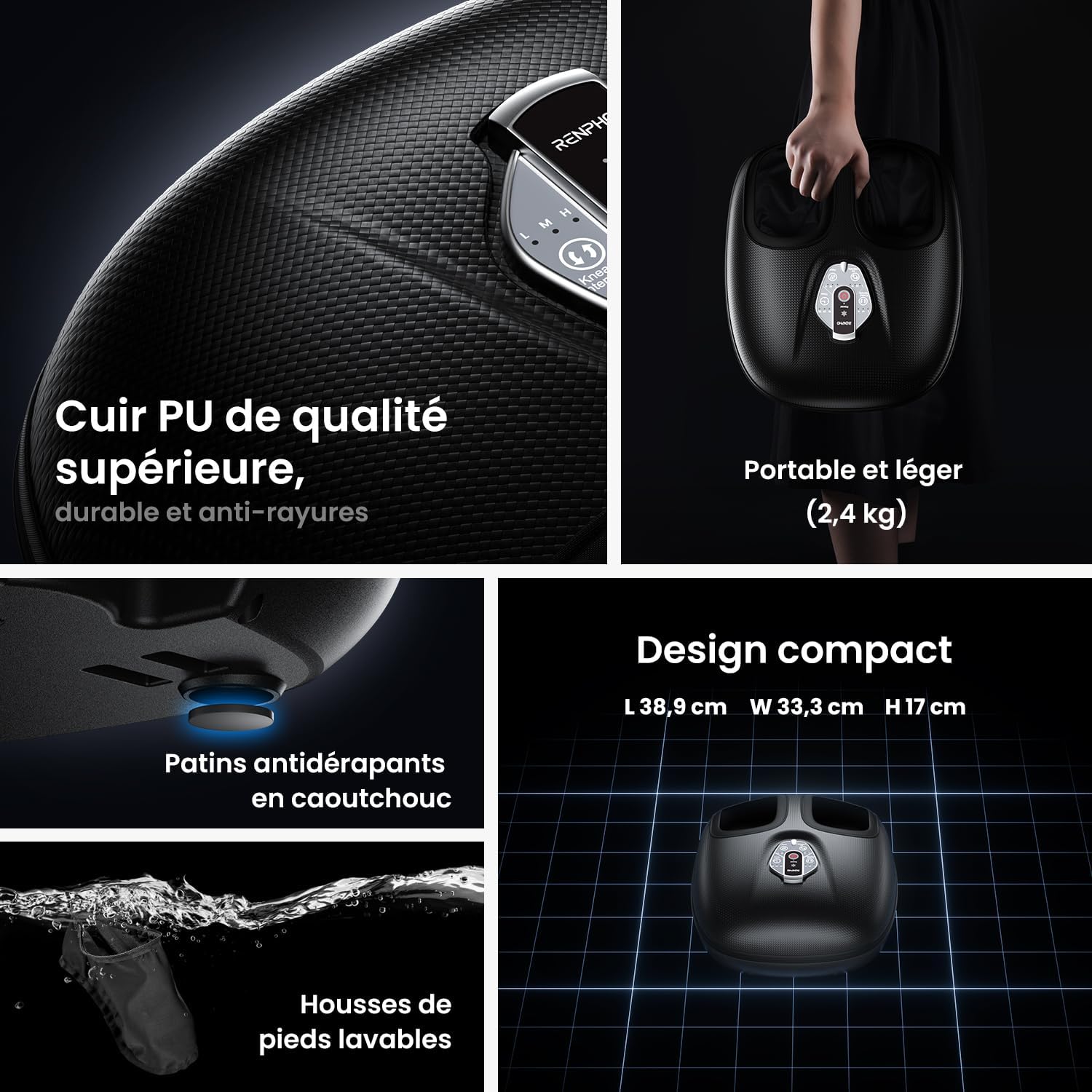 Detalle de RENPHO Masseur de pieds portable avec chaleur et massage Shiatsu – 3 intensités, 55 °C