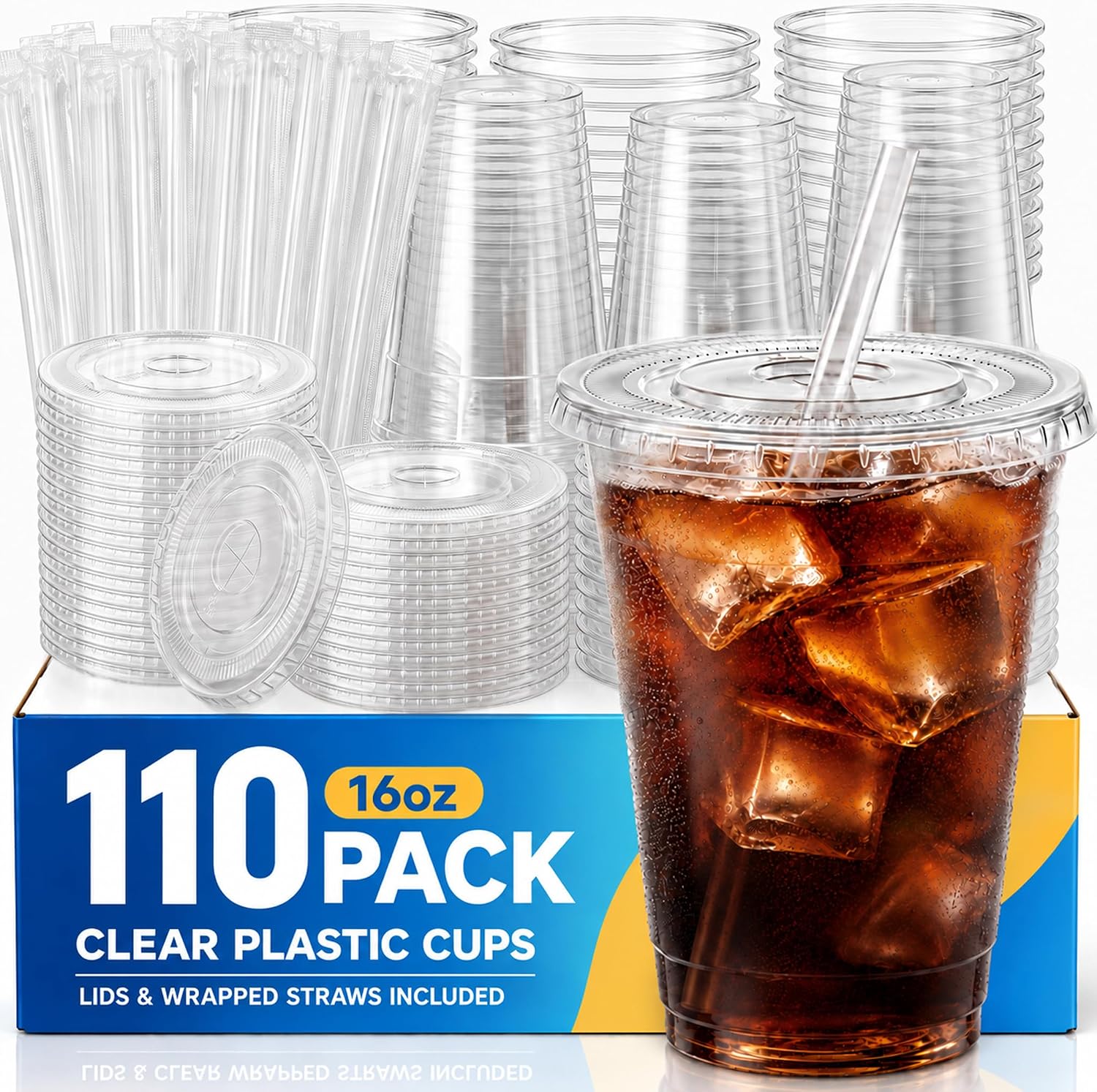Detalle de Clear Plastic Cups with Lids and Straws, 16 oz