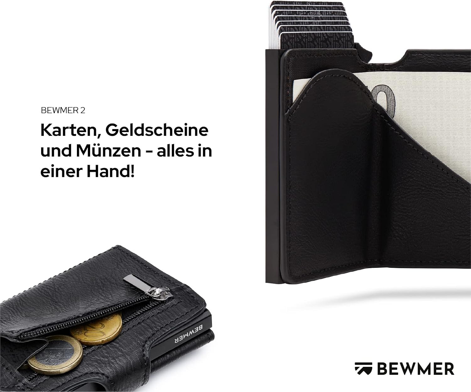 Detalle de BEWMER v2 Shielded Slim Wallet mit Münzfach – RFID-Schutz, Platz für 9 Karten