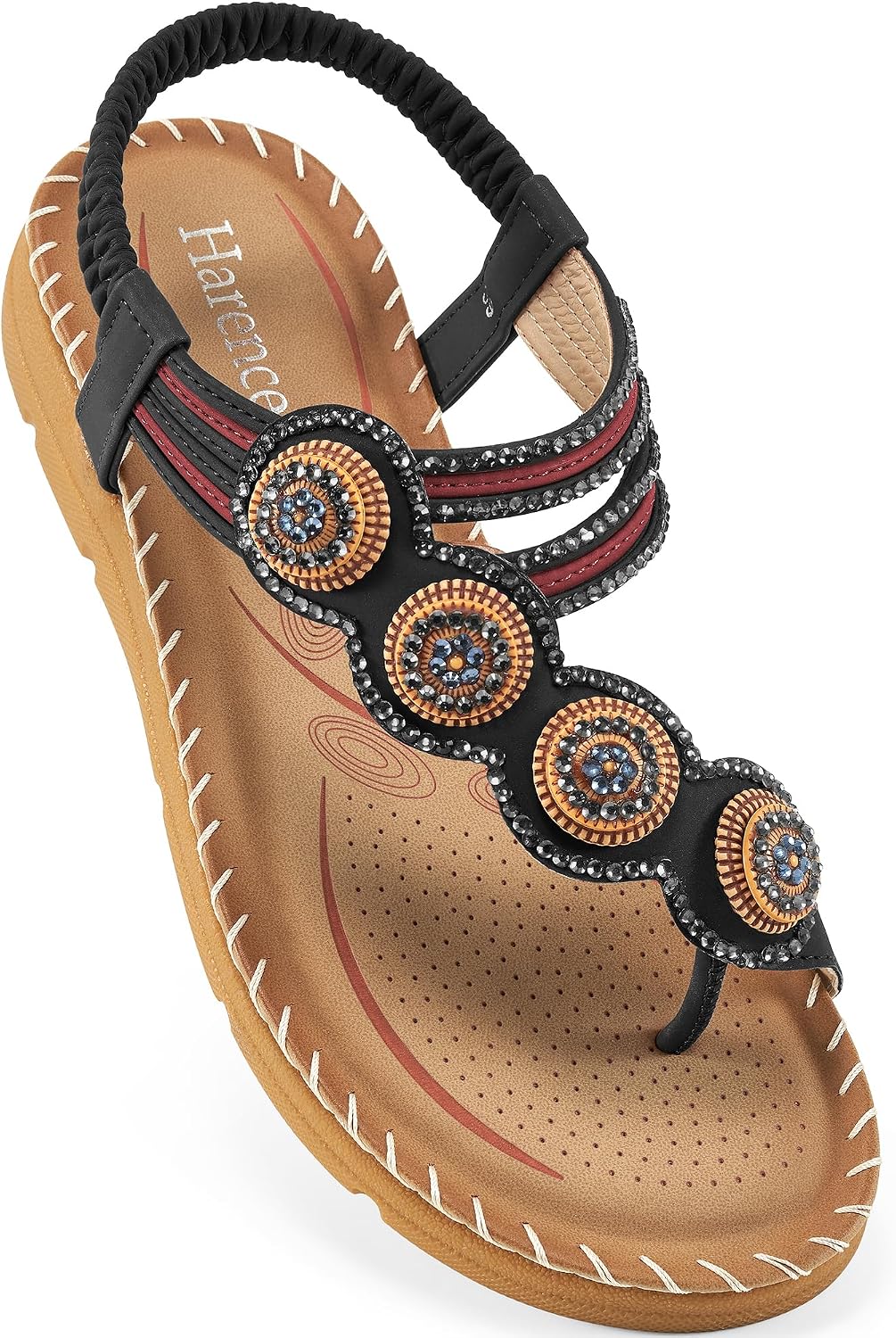 Detalle de HARENCE Women's Flat Sandals with Memory Foam