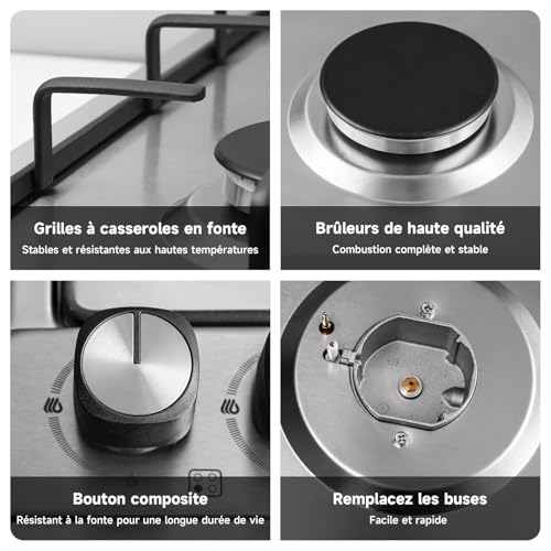 Thumbnail 6 de Plaque Gaz 4 Feux Inox IsEasy – Table Gaz 60 cm, 7200W, encastrable