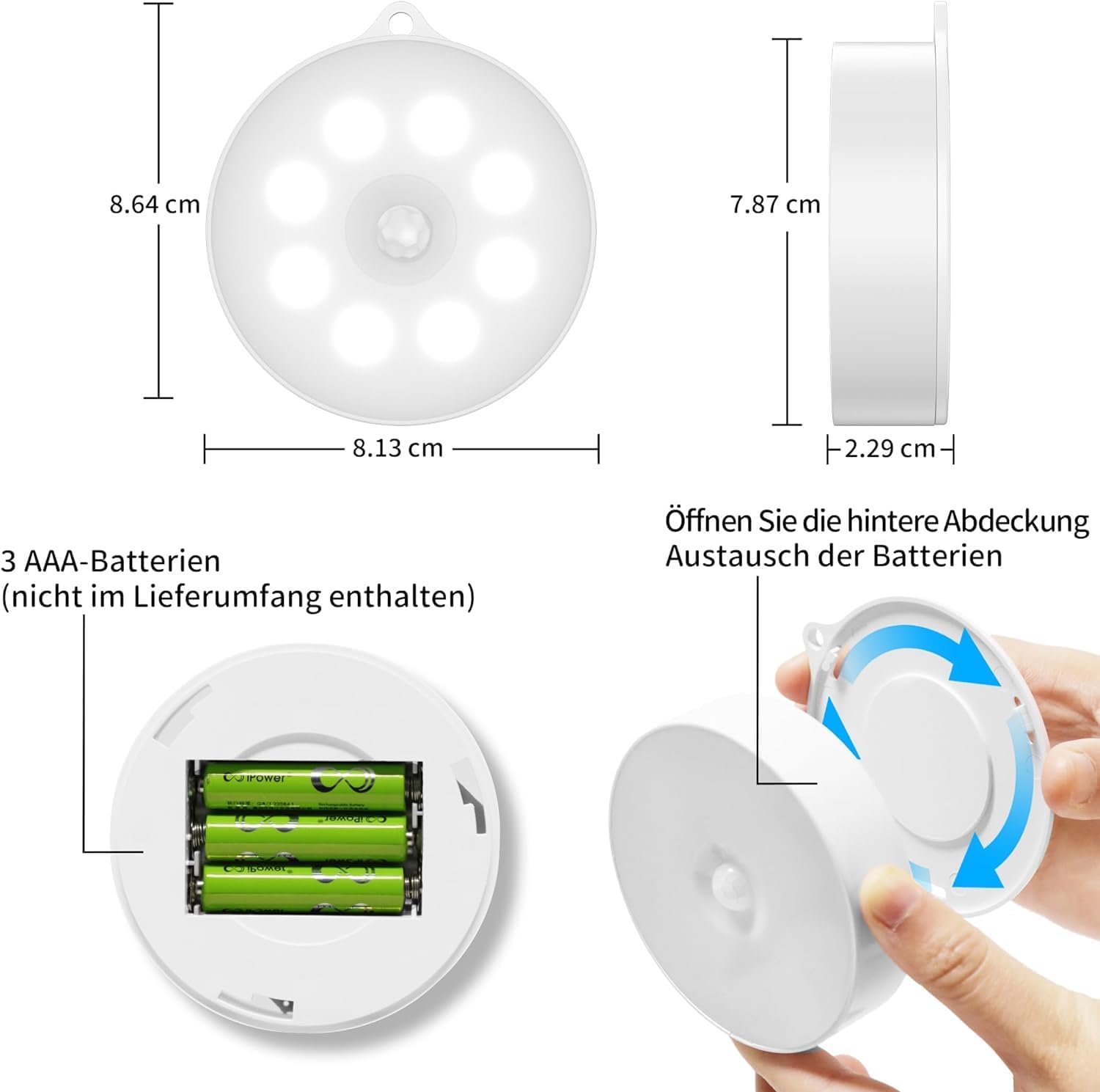 Thumbnail 1 de daphomeu Nachtlicht mit Bewegungsmelder (3er-Set, kaltweiß) – auto Ein/Aus für Schrank, Flur & Schlafzimmer