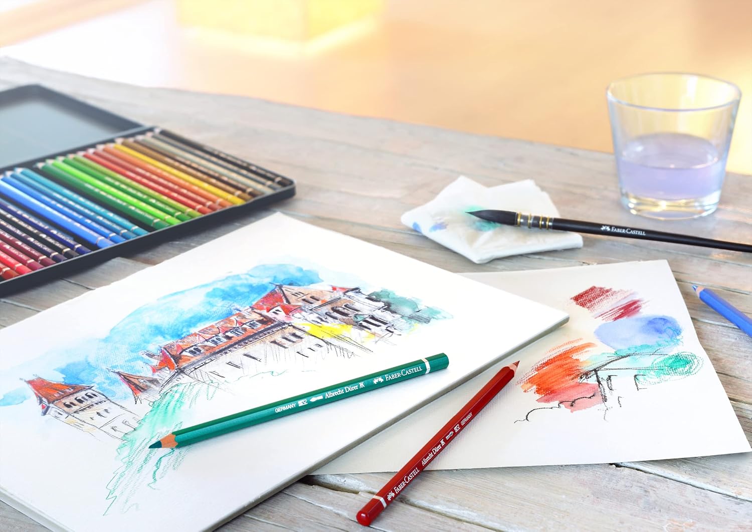 Detalle de Faber-Castell Albrecht Dürer Aquarellstifte Set (60 Farben, 3,8 mm Minen) – wasserlösliche Aquarelleffekte