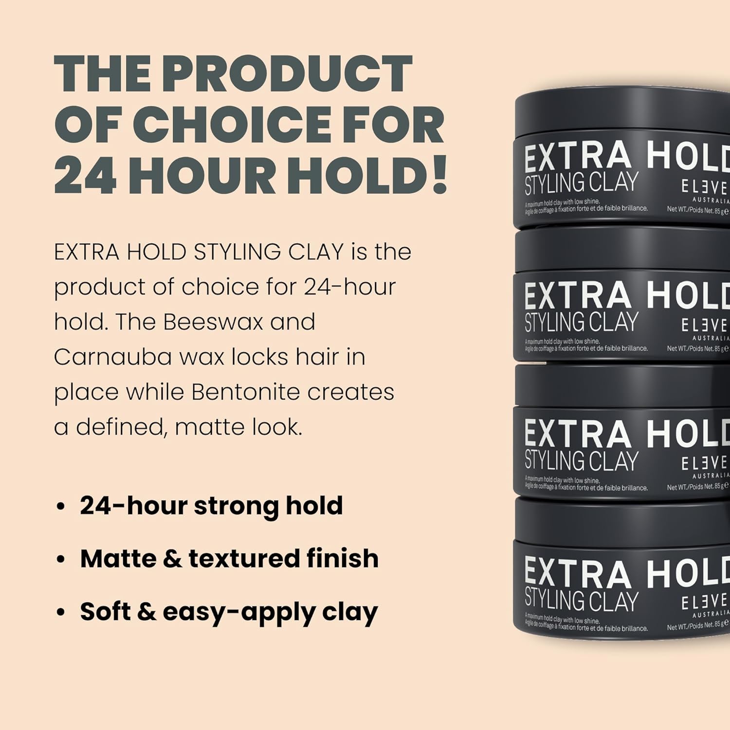 Detalle de ELEVEN AUSTRALIA Extra Hold Styling Clay – 85 g für 24-Stunden-Halt, ideal für kurzes Haar