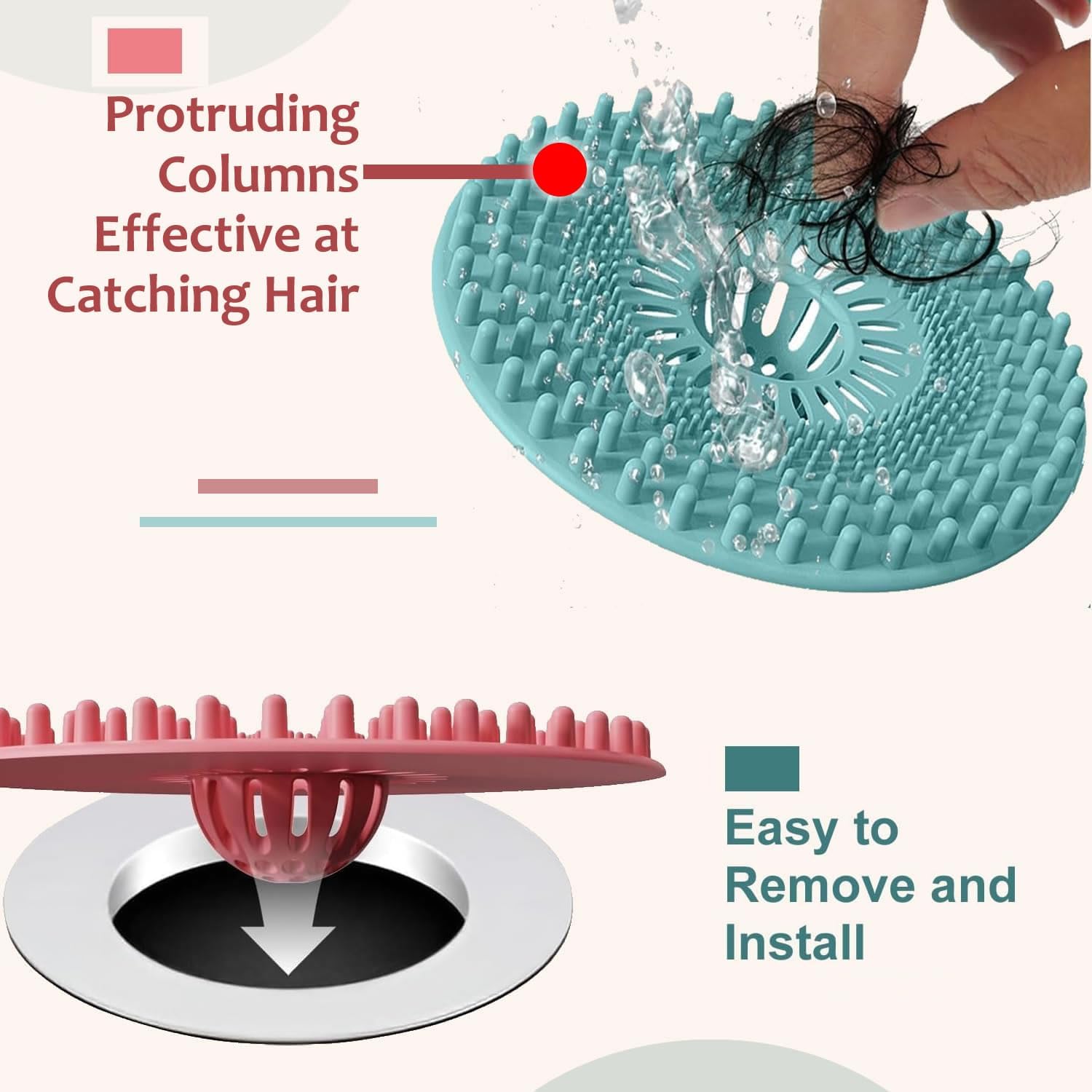 Detalle de Kidpet HC2025 Silicone Hair Catcher, 3-Pack, Anti-Clog Drain Strainer