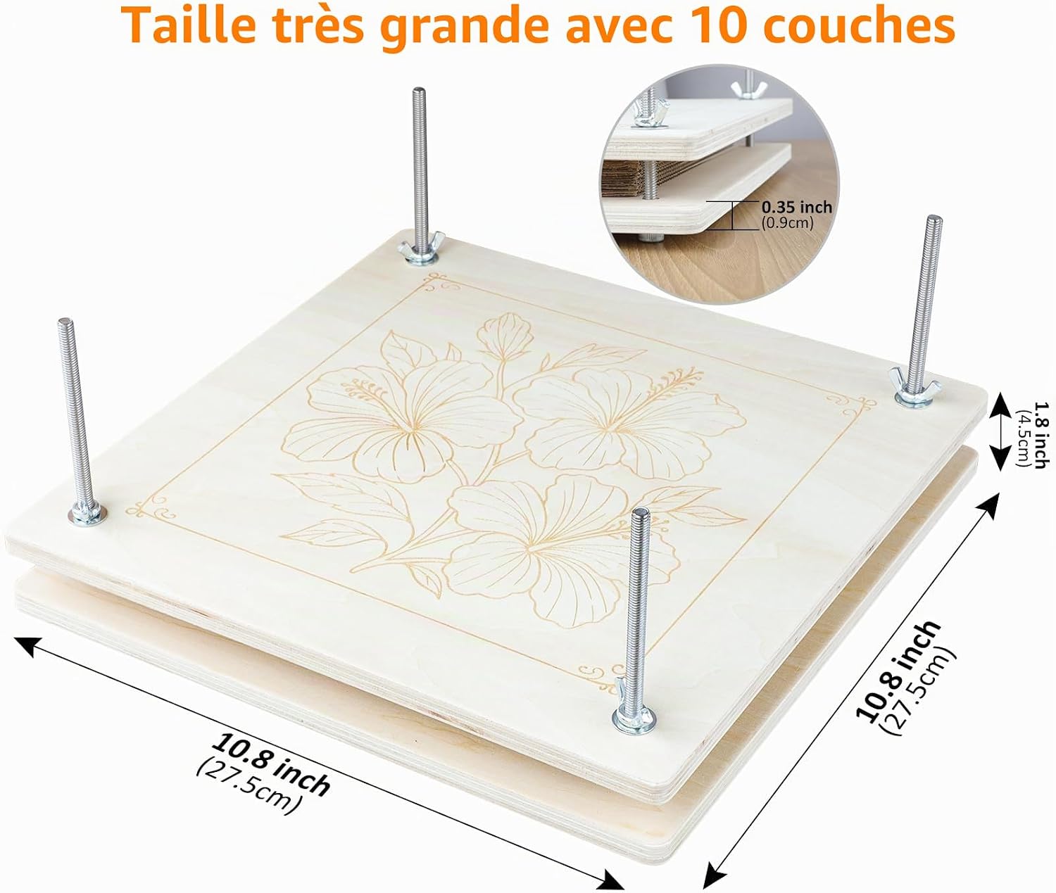 Detalle de Kit de presse à fleurs en bois pour plantes – 27,5 x 27,5 cm