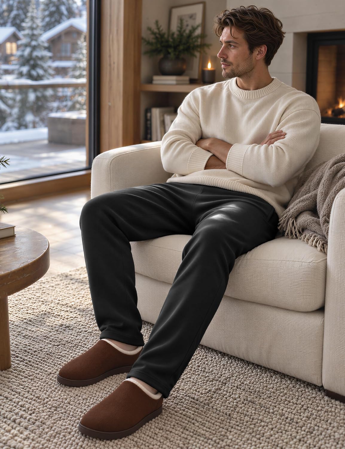 Detalle de MAGCOMSEN Men's Sherpa-Lined Sweatpants, Heavyweight Fleece Joggers with 3 Pockets