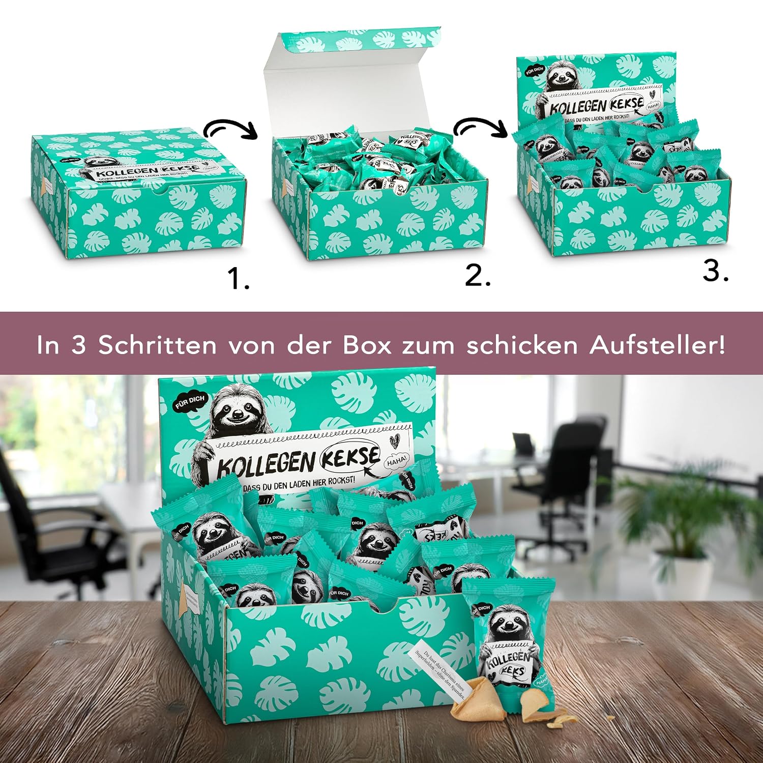Detalle 2 de Glückskekse Kollegen 25er Box – Vegane Glückskekse, made in Germany