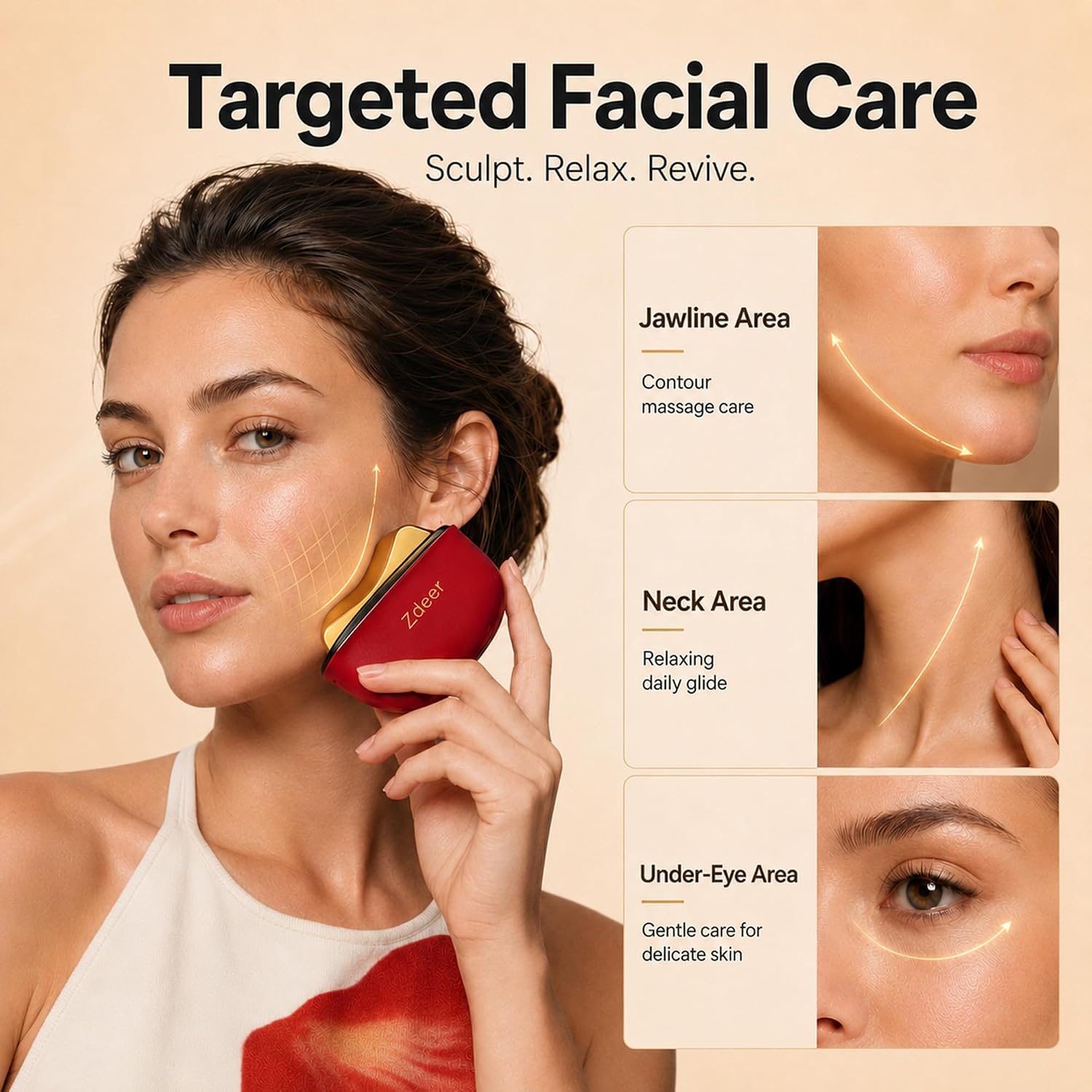 Detalle de ZDEER LED Red Light Therapy for Face & Neck Massager (Red) with Heat and Vibration