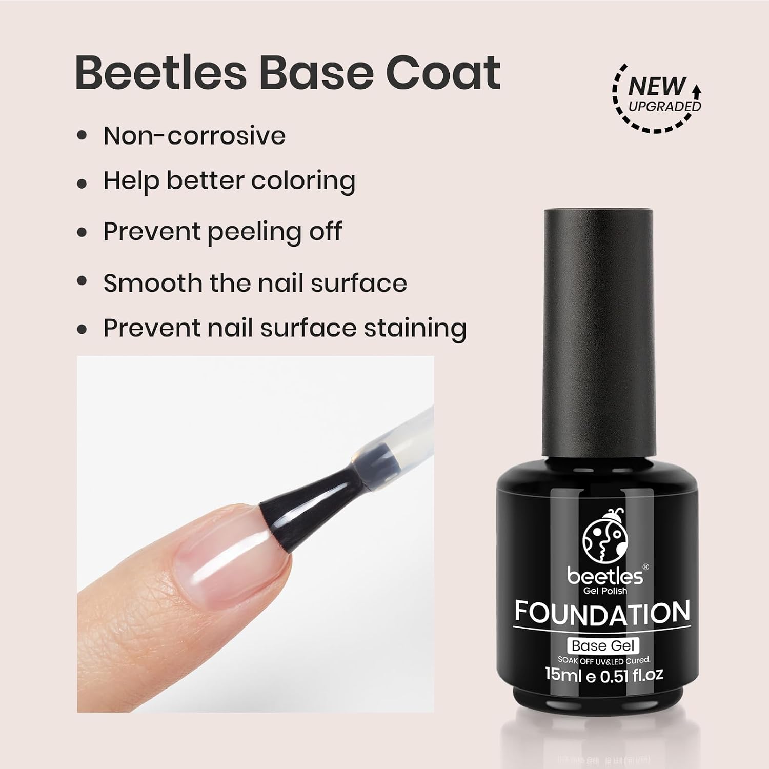 Detalle de Beetles TBM001 Milky White Gel Nail Polish Set with Base and No-Wipe Top Coat