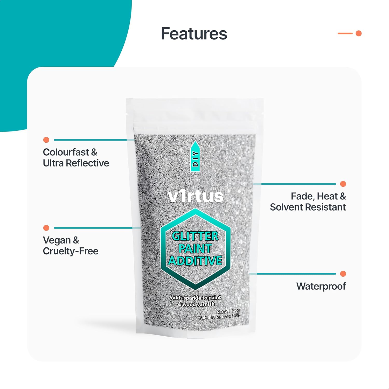 Detalle 1 de v1rtus Silver Glitter Paint Additive 400g