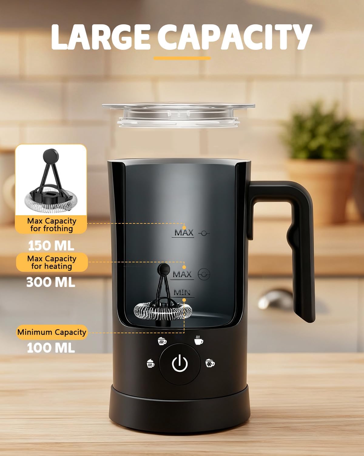 Detalle 2 de Andizun 4-in-1 Electric Milk Frother: Quiet, Large Capacity, Easy-Clean Velvetiser