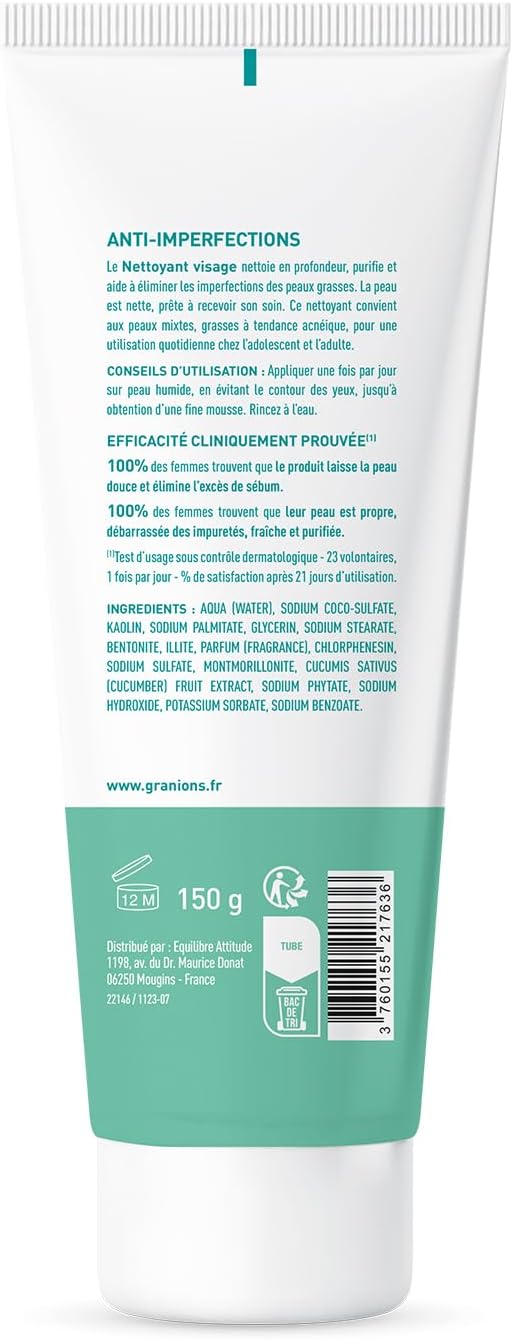 Detalle 2 de GRANIONS Nettoyant Visage Anti Imperfections, argile, vitamine C, 150g