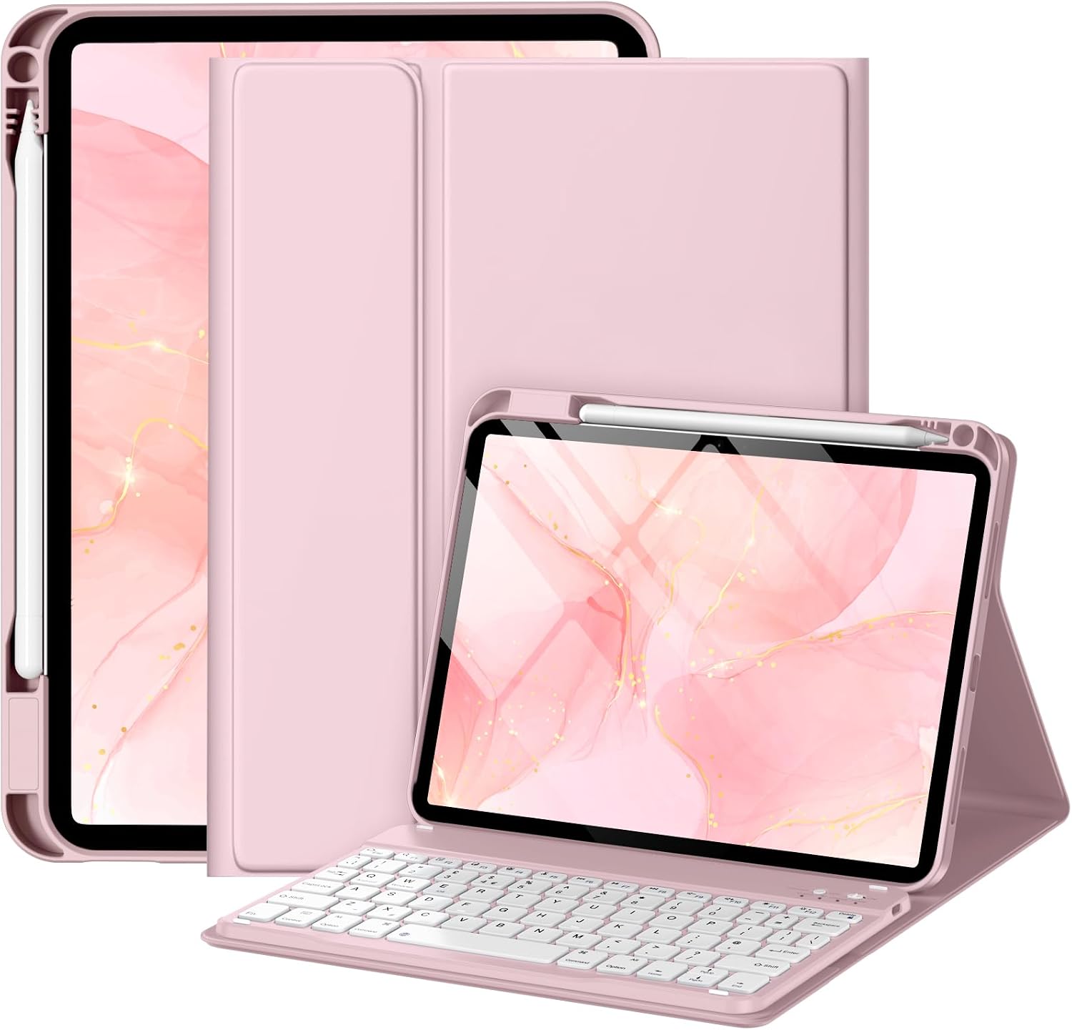 Detalle de drivego Keyboard Case for iPad A16 11th/10th Gen with Pencil Holder (Pink) – UK QWERTY, Detachable Keyboard