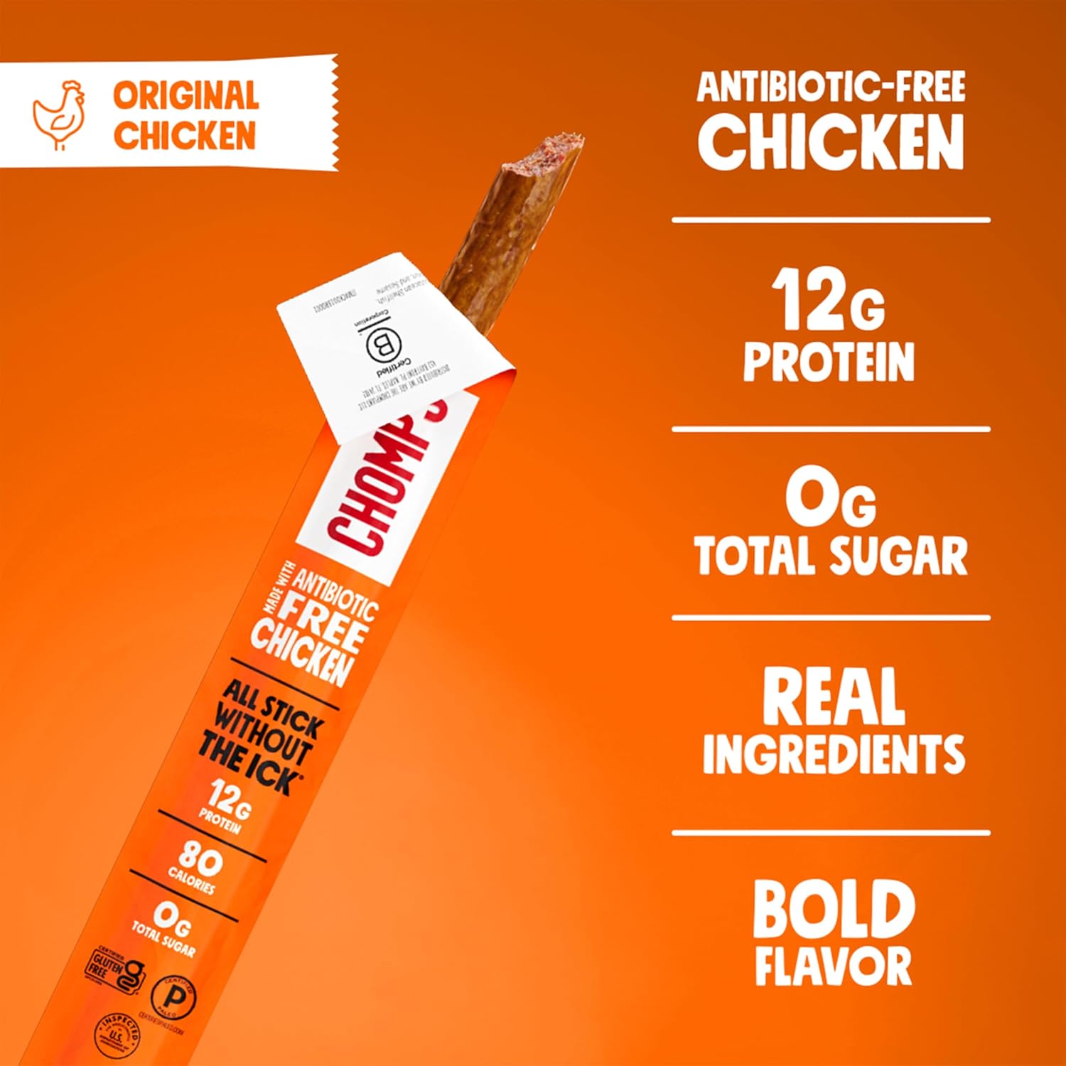 Detalle de Chomps Original Chicken Protein Snack Sticks, 10-Count, 12g Protein, Zero Sugar