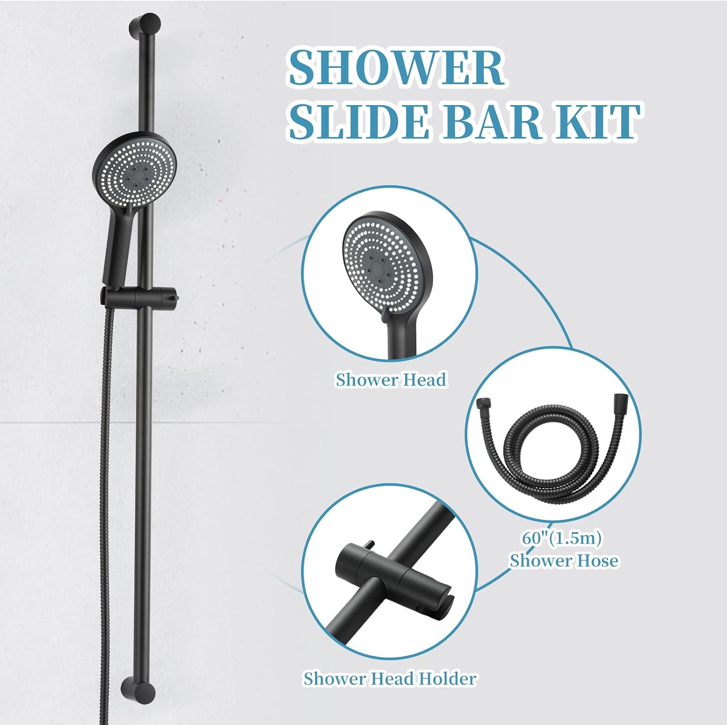 Thumbnail 6 de OFFO W00409 Shower Slide Bar with 6 Spray Modes, 100cm Rail, Matte Black