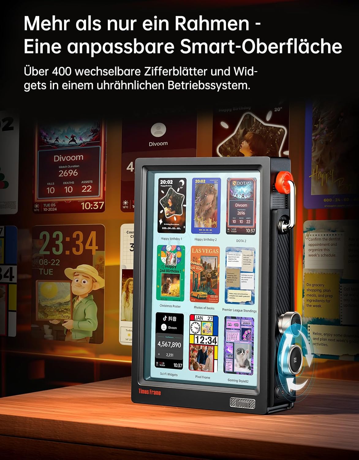 Thumbnail 4 de Divoom Times Frame – Cadre photo numérique IPS 10,1" Wi‑Fi, 64 Go, boutons RGB et +400 cadrans