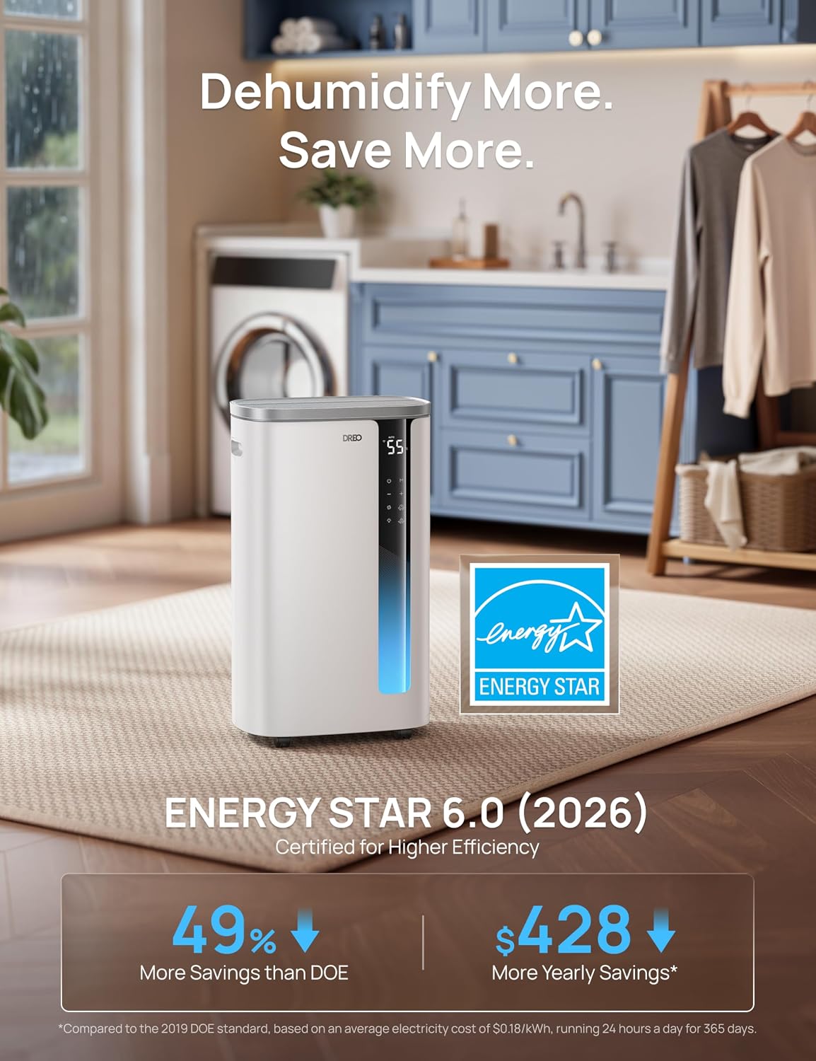 Detalle de DREO DR-HDH004S 95-Pint Smart Dehumidifier, 41 dB, 3 Speeds