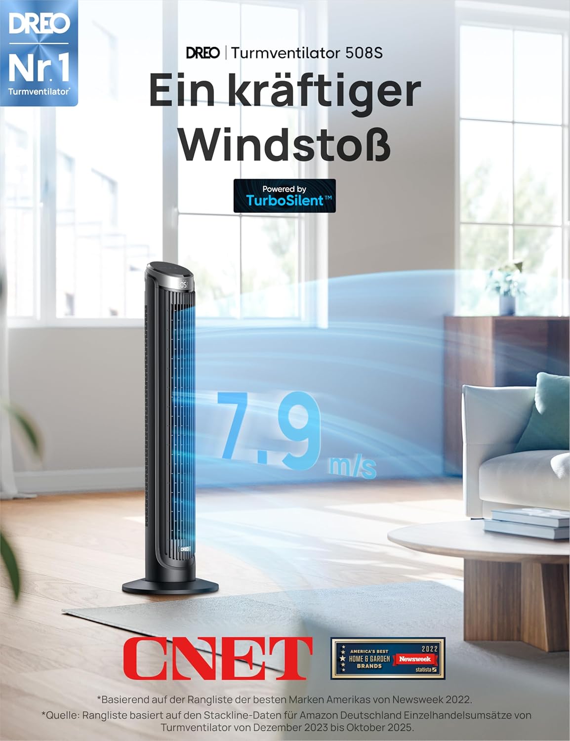 Thumbnail 1 de DREO Smart Turmventilator Sehr Leise – 90° Oszillation, App-Steuerung, Alexa & Timer