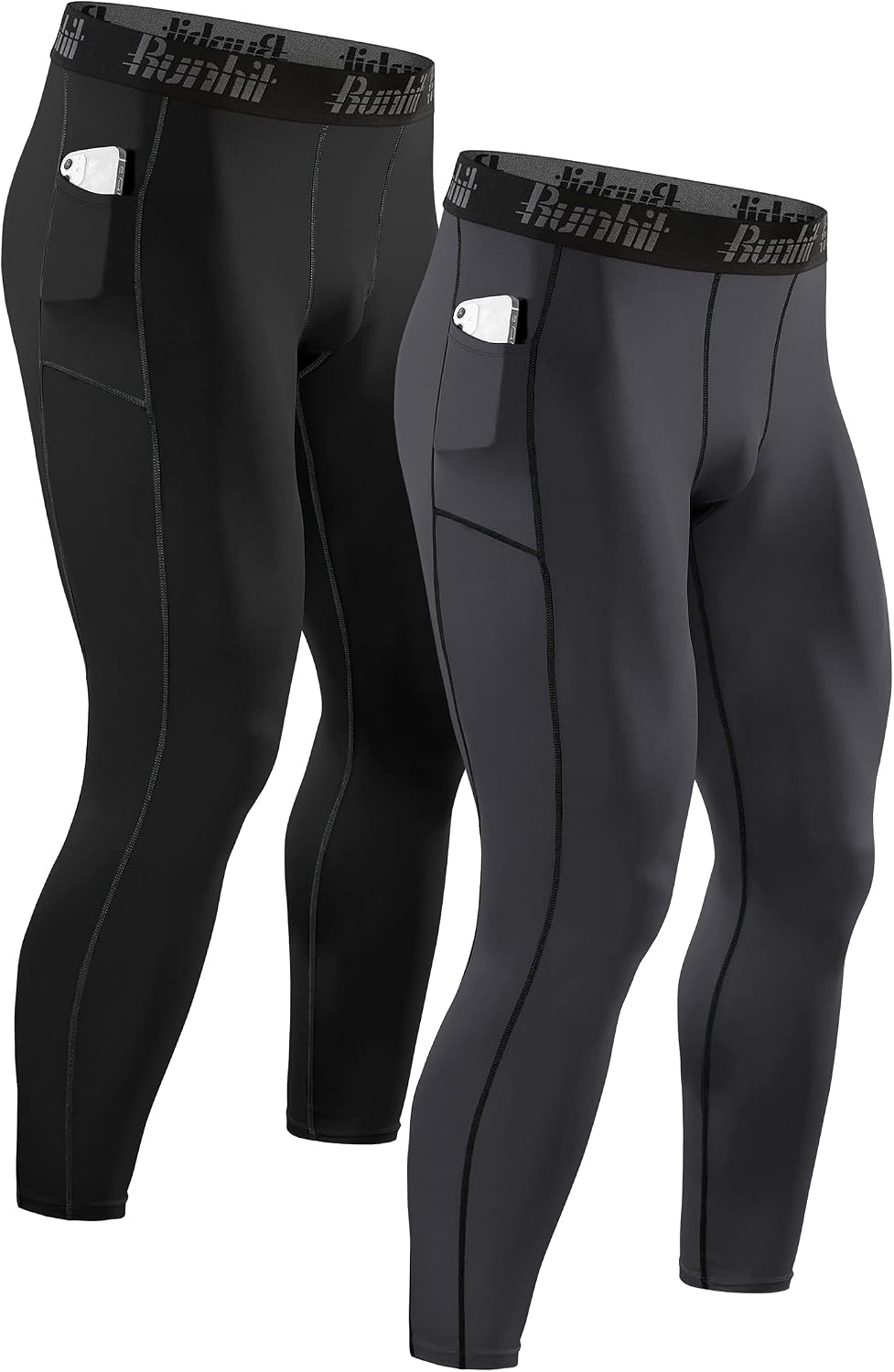 Detalle de Runhit Men’s Running Leggings Gym Compression Pants with Phone Pocket