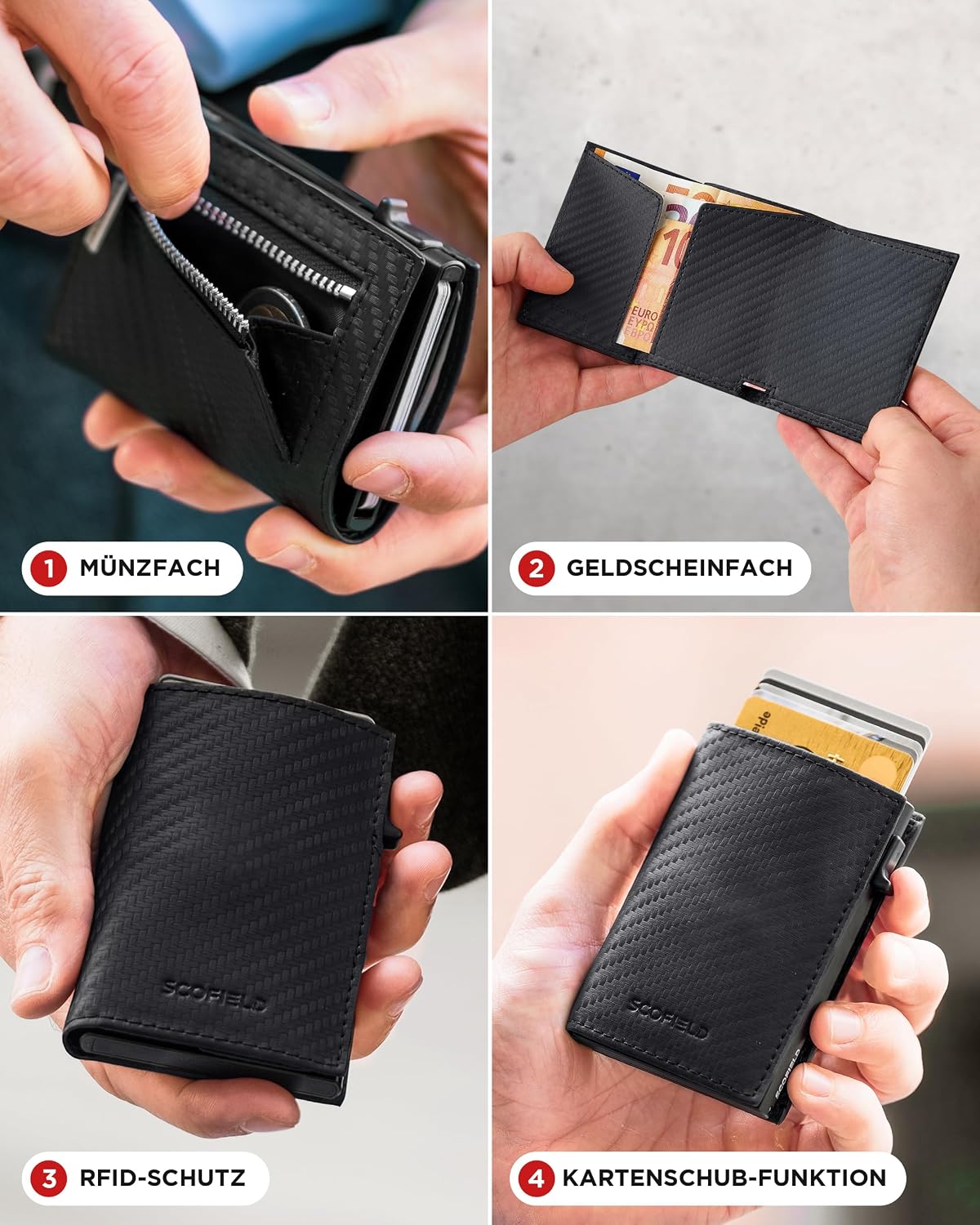 Detalle de SF SCOFIELD Duality Magflip Slim Wallet mit Münzfach – Kartenetui für 9–10 Karten, Geldbeutel mit RFID-Schutz