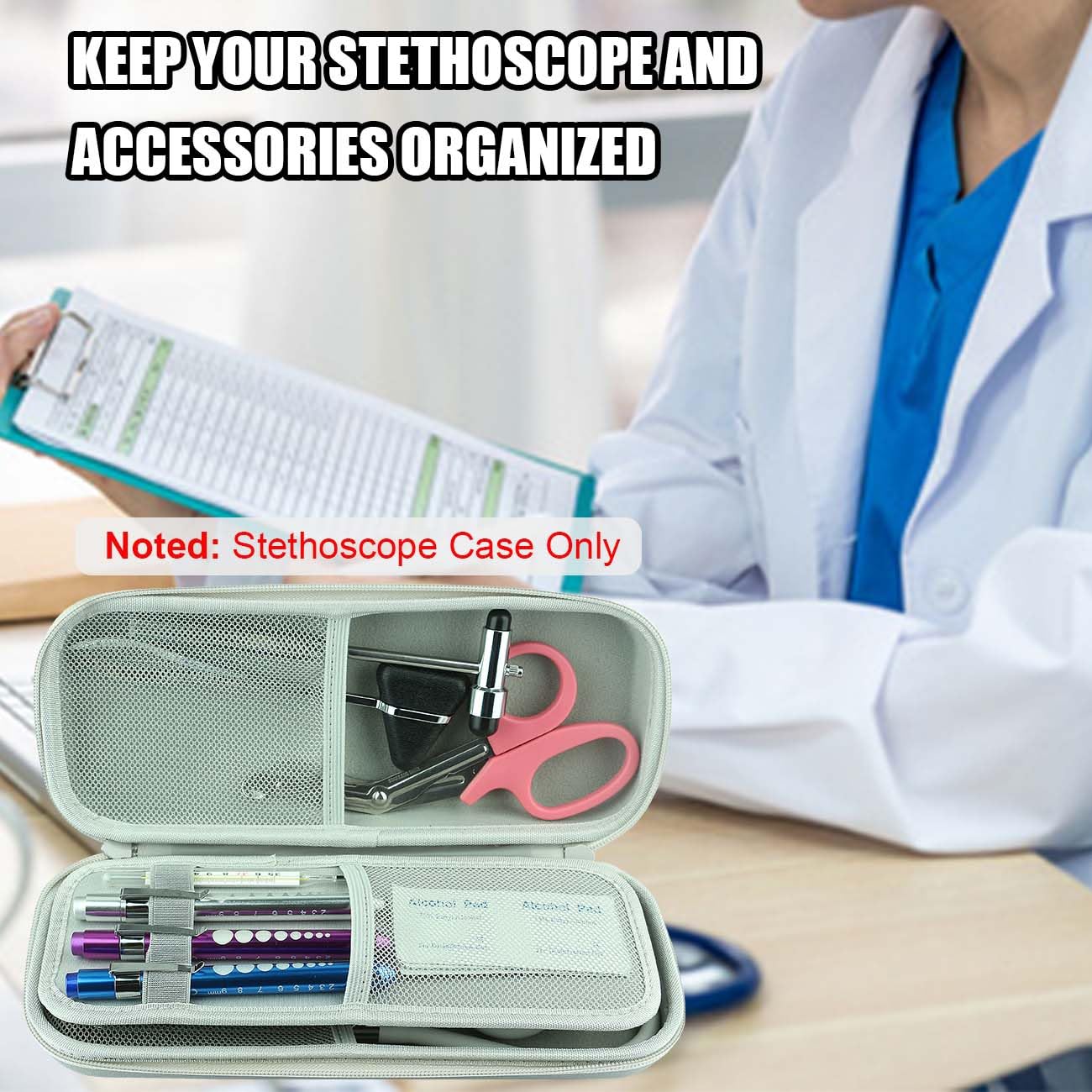 Detalle 1 de Bagtopia Stethoscope Case for 3M Littmann Classic III, Shockproof EVA, Grey