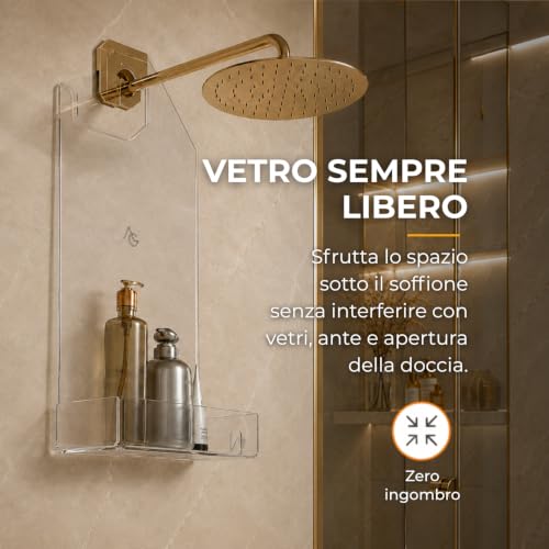 Thumbnail 6 de AGPLEX Porta Shampoo Doccia da Appendere al Soffione in Vetro Acrilico – Mensola salvaspazio Made in Italy